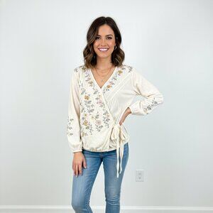 Lucky Brand Size M Embroidered Boho Wrap Top